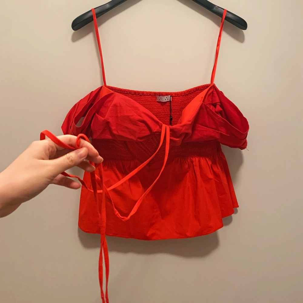 🔖Tanya Taylor Kirsten Off Shoulder Top Crop Red Smocked Elastic